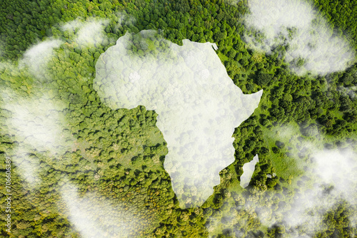 Top view of a cloud and smoke forming the map of the continent of Africa. Top view. Environmental , Ecology, and sustainability concepts. © Philip