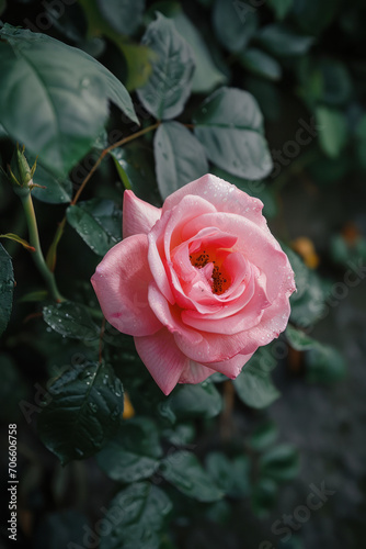 rosier avec rose de couleur rose  symbole de l amour