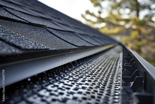 close up of a roof and rain gutter photo