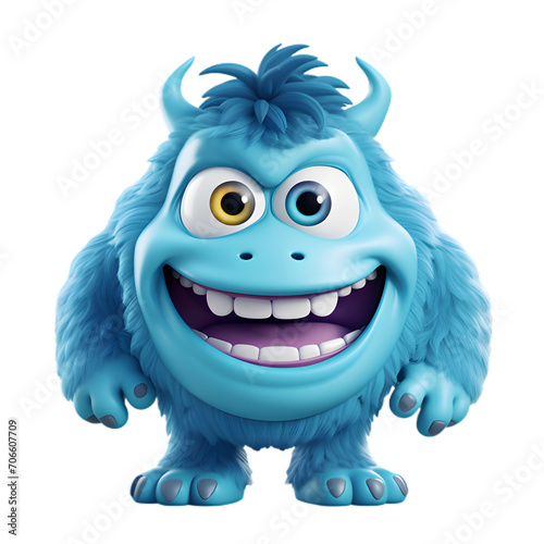 little blue monster  3d cartoon character  isolated on white background