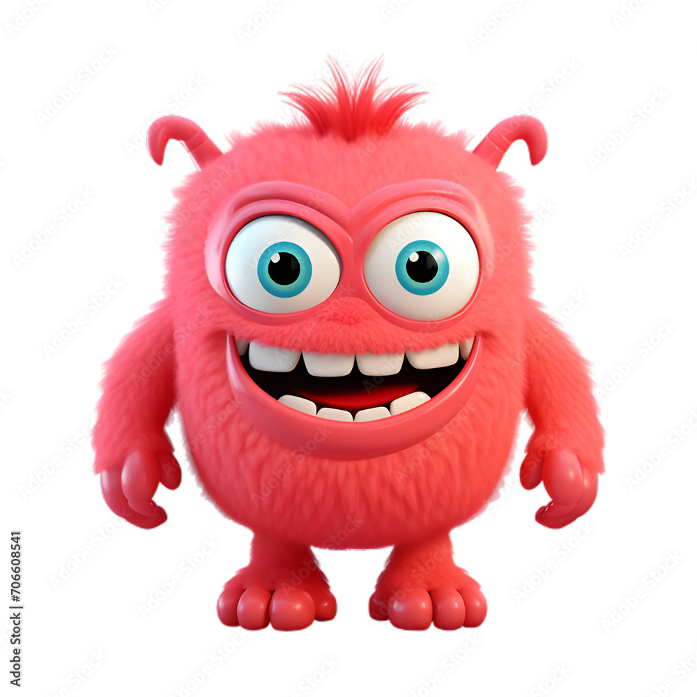 little red monster, 3d cartoon character, isolated on white background