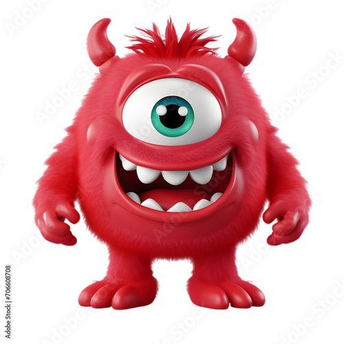 little red monster  3d cartoon character  isolated on white background