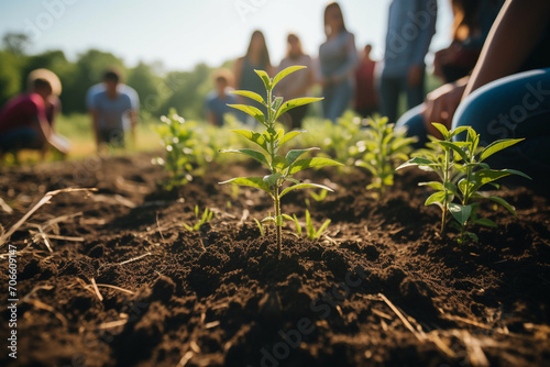 A group of environmental advocates promoting sustainable agriculture practices, emphasizing the importance of soil health and biodiversity for food security photo