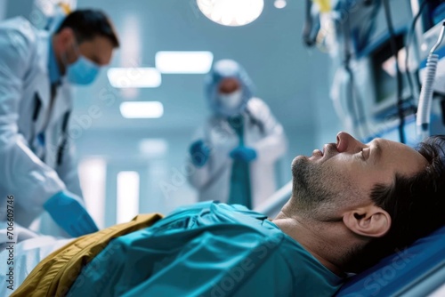 Unconscious patient at a hospital emergency room photo
