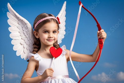 Cute little cupid with bow and heart arrow