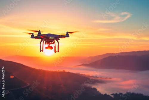 Innovative drone technology, an aerial image capturing an innovative drone in flight. © Hunman