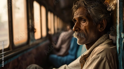 An old man from East India takes a train. Created with Generative Ai technology. © Viktor