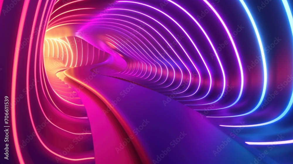 Abstract Neon Lights in Tunnel Illuminate the Night With Vibrant Colors Abstract Neon Lights in Tunnel Illuminate the Night With Vibrant Colors