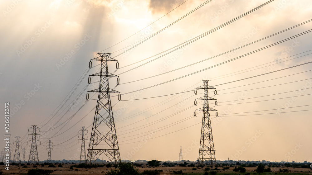 Qatar landscape Electricity transmission towers