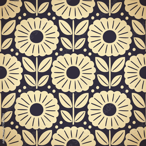 Hand drawn seamless pattern with decorative doodle flowers, repeat pattern with flowers and leaves