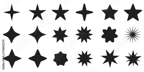Sparkle star icons set. Stars collection, Star vector icons. Black set of Stars, isolated on white  background. starburst star icon. Stars in modern simple flat style. photo