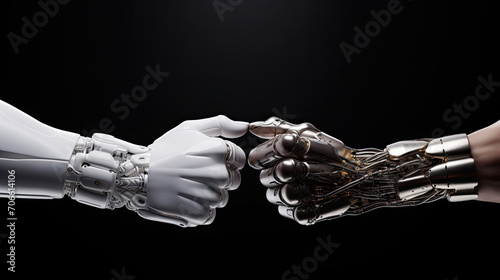 Arm-wrestling robotic hand against human enhancing photo's vibrancy