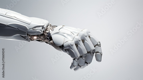 Powerful fist bump between robotic and human fists showing unity