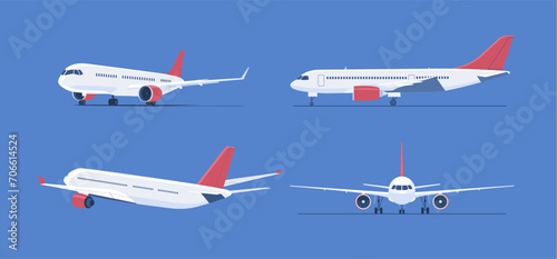 Jet airliner images set. Vector illustration.