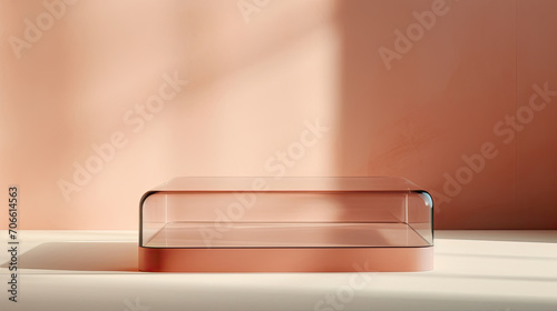 Clear acrylic podium with calming peach background for relaxation products © javier