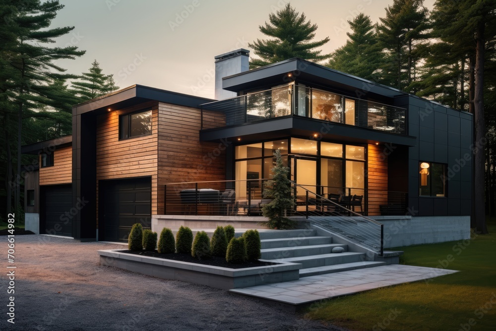 Fototapeta premium Spacious Modern House With Abundance of Windows for Ample Natural Light