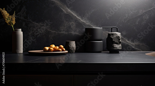 Matte black granite subtle lighting for luxury kitchen items