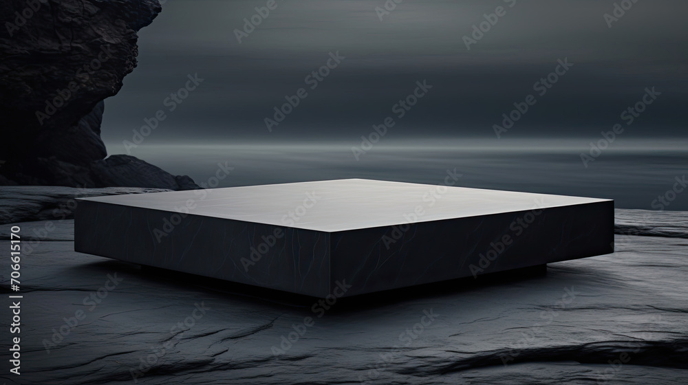 Black basalt platform modern elegance for home decor - obrazy, fototapety, plakaty 