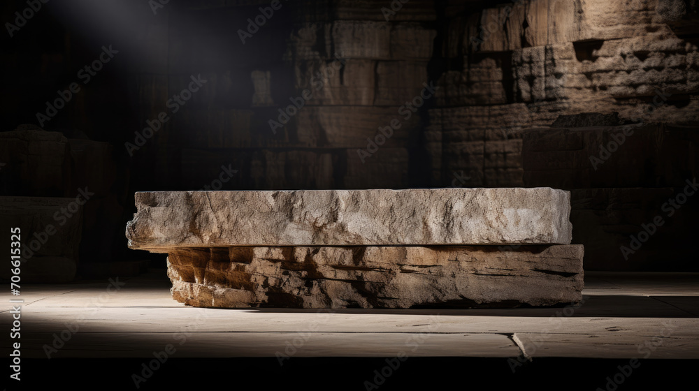 Earthy limestone podium ideal for rustic product presentation - obrazy, fototapety, plakaty 