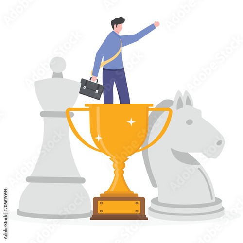 11 Chess and trophies. The ultimate idea of ​​business strategy. vector


