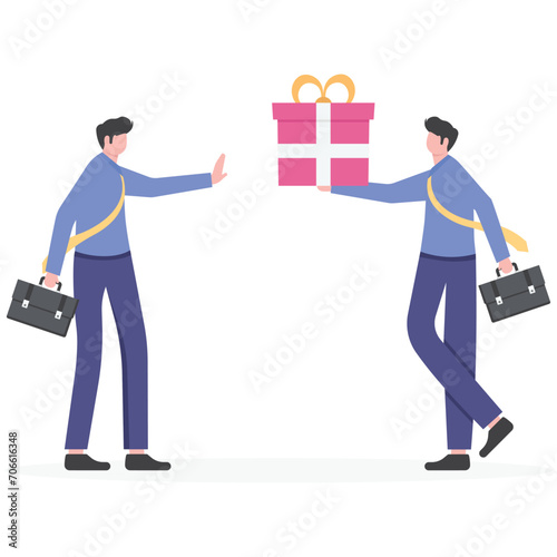 no gift policy. Businessmen refuse to accept gifts. vector illustration


