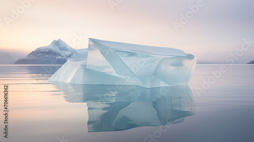 Illuminated iceberg with soft lighting perfect for ethereal wellness product display