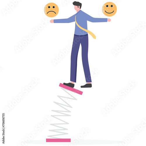 Controlling emotions from fluctuations from external factors Businessman balancing on an unstable sling. business concept