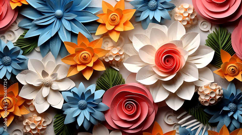 Colourful 3d seamless wedding flowers patterns with tulips daisy monstera roses and pearls Colourful 3d seamless wedding flowers patterns with tulips daisy monstera roses and pearls
