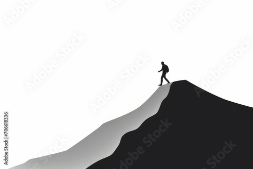 illustration of a silhouette of a mountain climber on a top of a mountain 