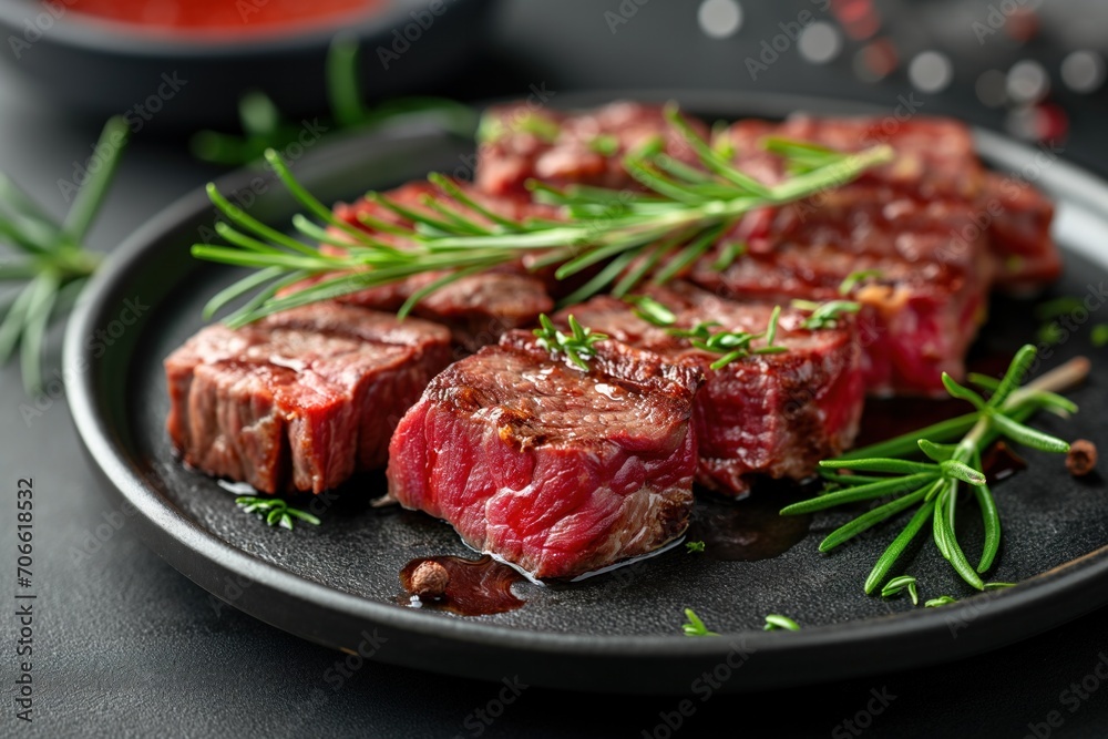 Black plate with beef cuts Black plate with beef cuts