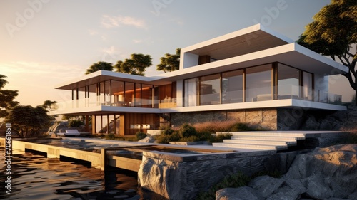 House on Water, A Beautiful Rendering of a Home by the Water