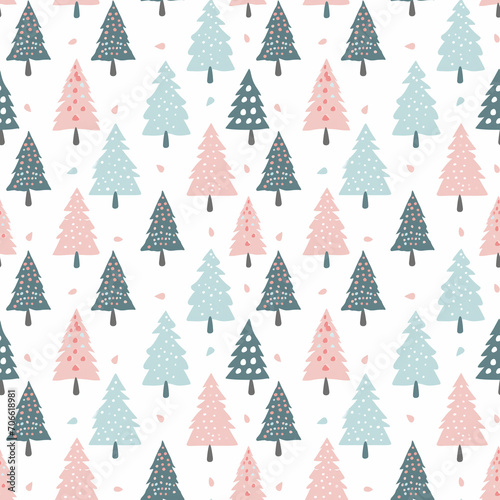 Christmas trees seamless pattern. Can be used for gift wrapping, wallpaper, background