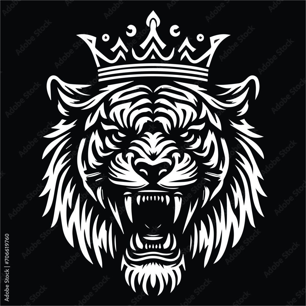 tiger head vector , Angry king tiger head black and white
