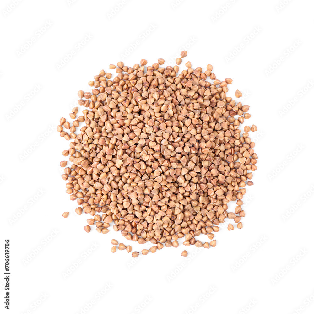 Many dry buckwheat grains isolated on white, top view Many dry buckwheat grains isolated on white, top view