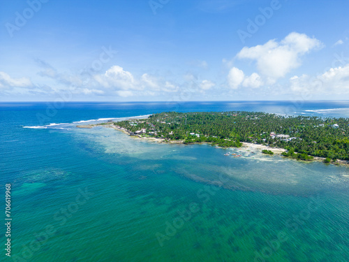 Philippines Aerial View. Tropical Island Turquoise Blue Sea Water. Siargao Island, Philippines, Southeast Asia.