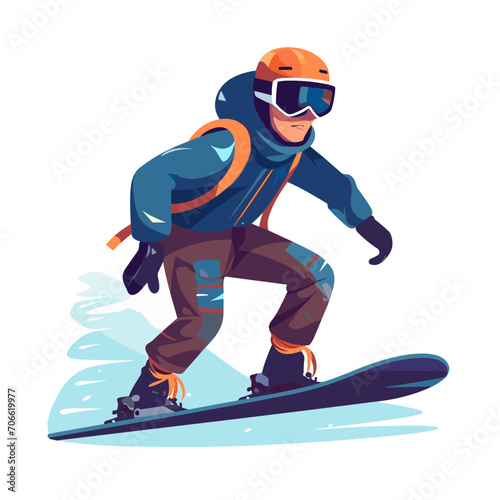cartoon people the snowboarder sport from the side of a mountain