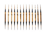 a row of pencils with black tips