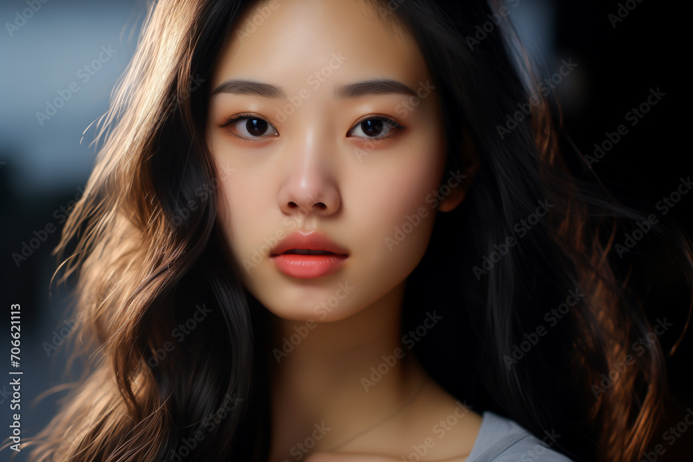 Naklejka premium Closeup portrait of young asian woman