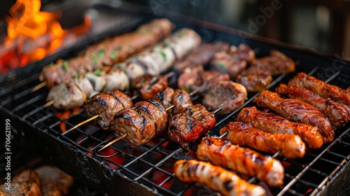a grill with a variety of meats on it 