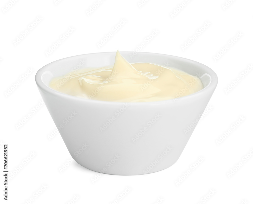 Fresh mayonnaise sauce in bowl isolated on white Fresh mayonnaise sauce in bowl isolated on white