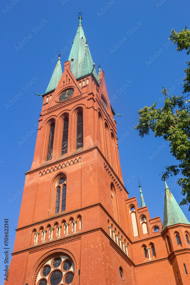 Tower of the historic St. Jacobs church in Torun, Poland
