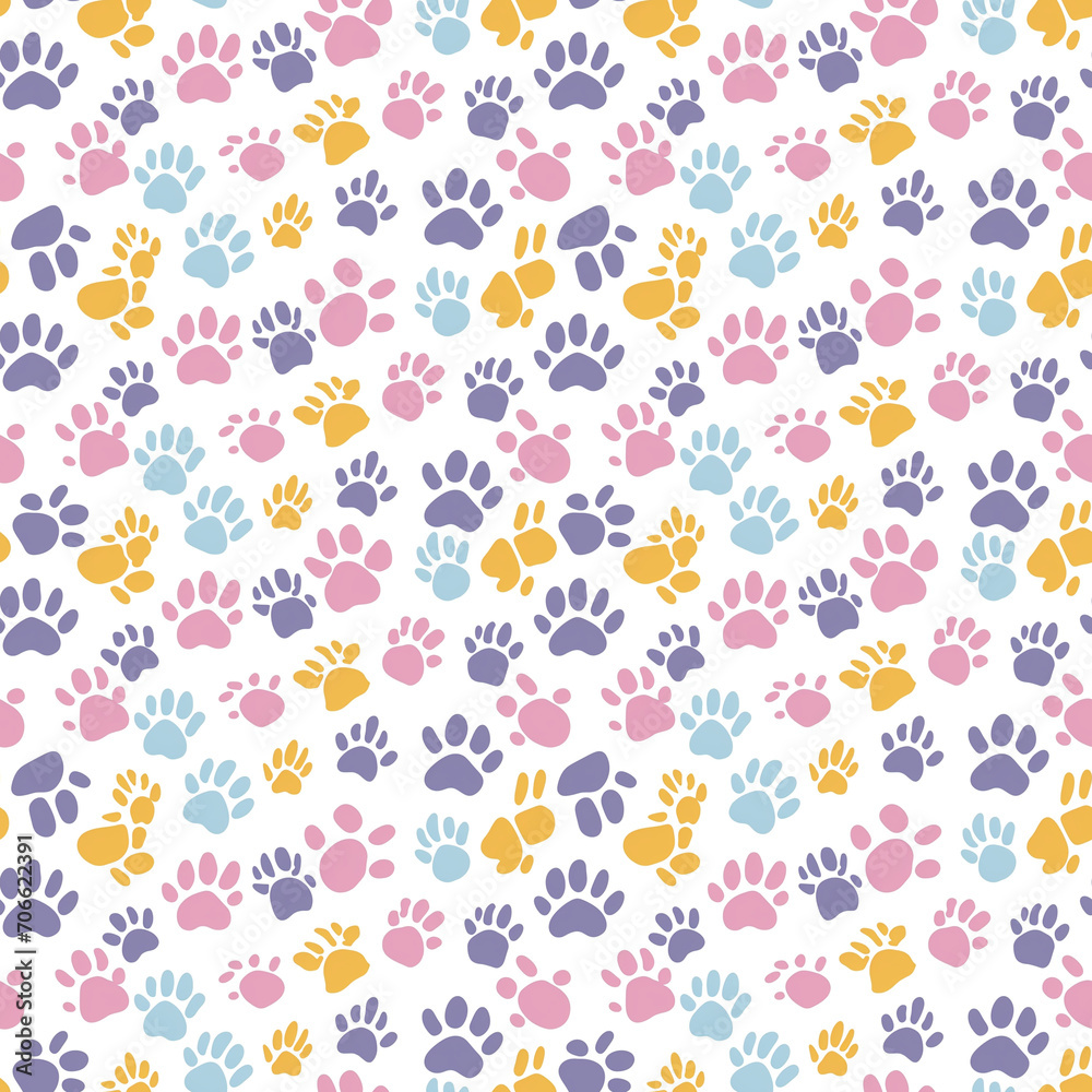 Paw prints seamless pattern. Can be used for gift wrapping, wallpaper, background