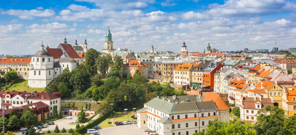 Panoramic skyline of the historic city center of Lublin, Poland