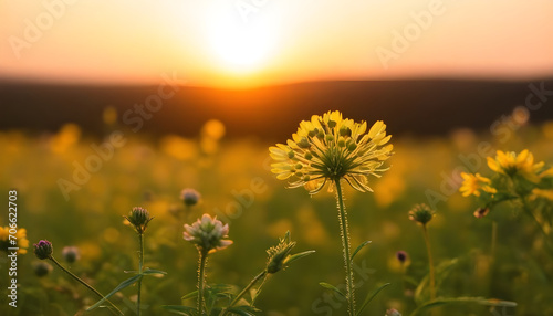 aesthetic close-up of wildflowers at sunset