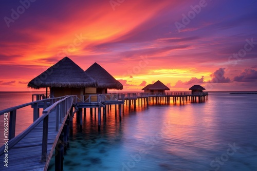 Tranquil Maldives ocean beach sunset. Nature sand. Generate Ai © juliars
