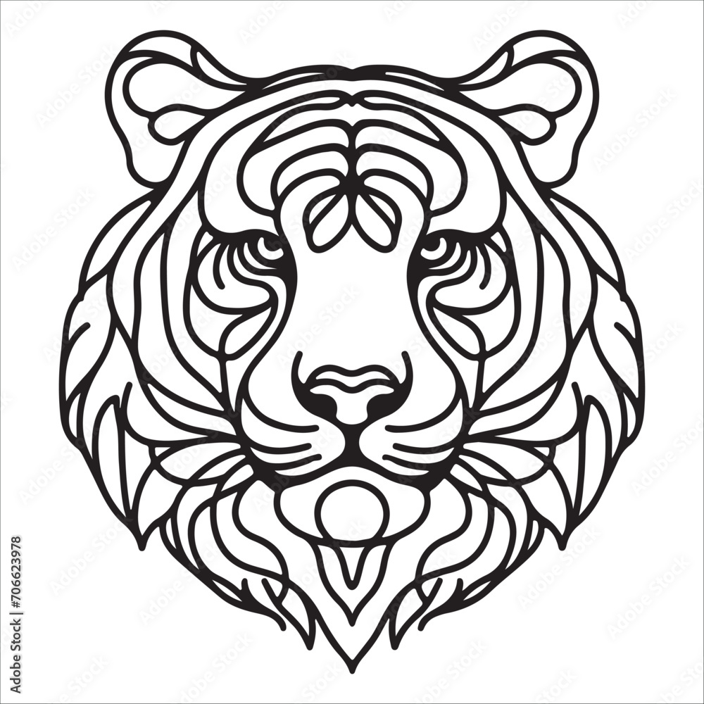 tiger head vector , tiger head black and white line art silhouette