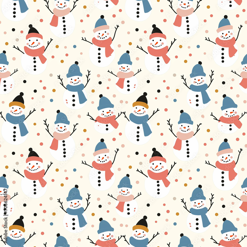 Snowmen seamless pattern. Can be used for gift wrapping, wallpaper, background Snowmen seamless pattern. Can be used for gift wrapping, wallpaper, background