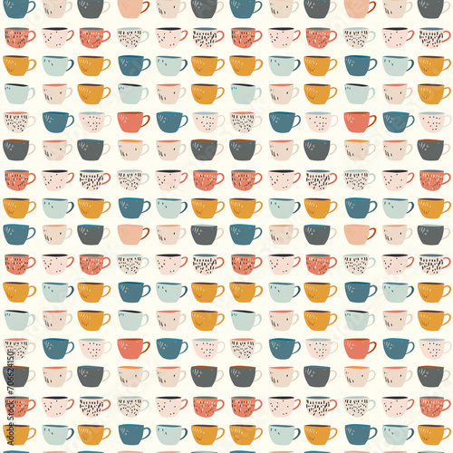 Hot cocoa mugs seamless pattern. Can be used for gift wrapping, wallpaper, background