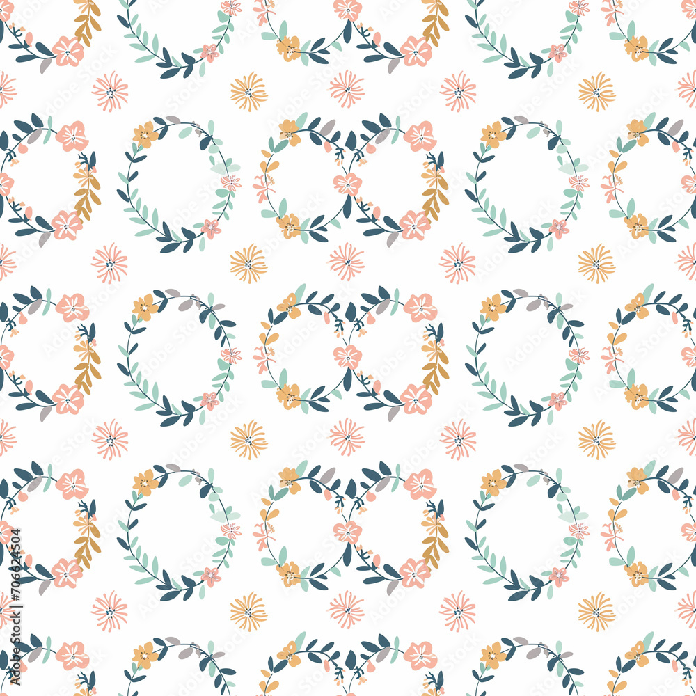 Springtime wreaths seamless pattern. Can be used for gift wrapping, wallpaper, background