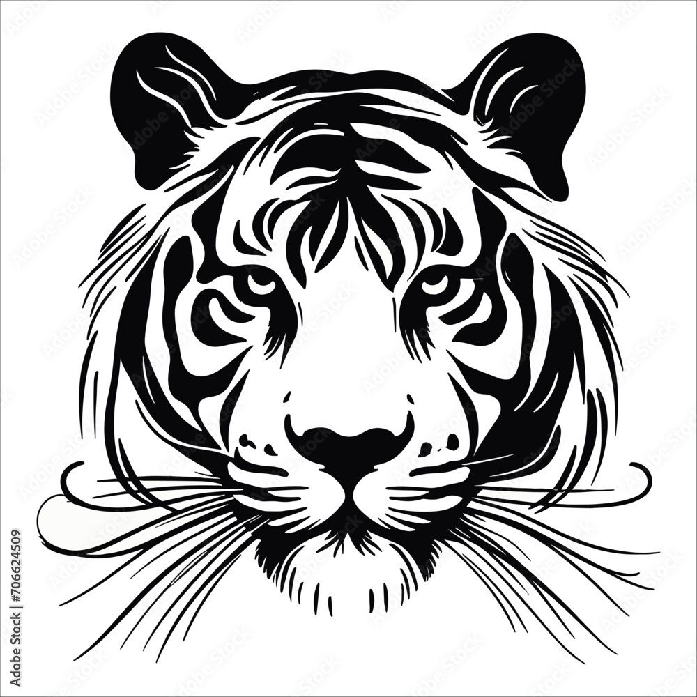 tiger head vector , tiger head line art vector illustration